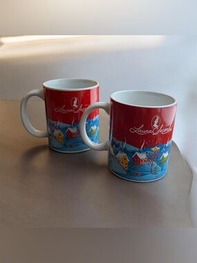Set of 2 Laura Secord Festive Christmas Village Snow Collectible Mugs